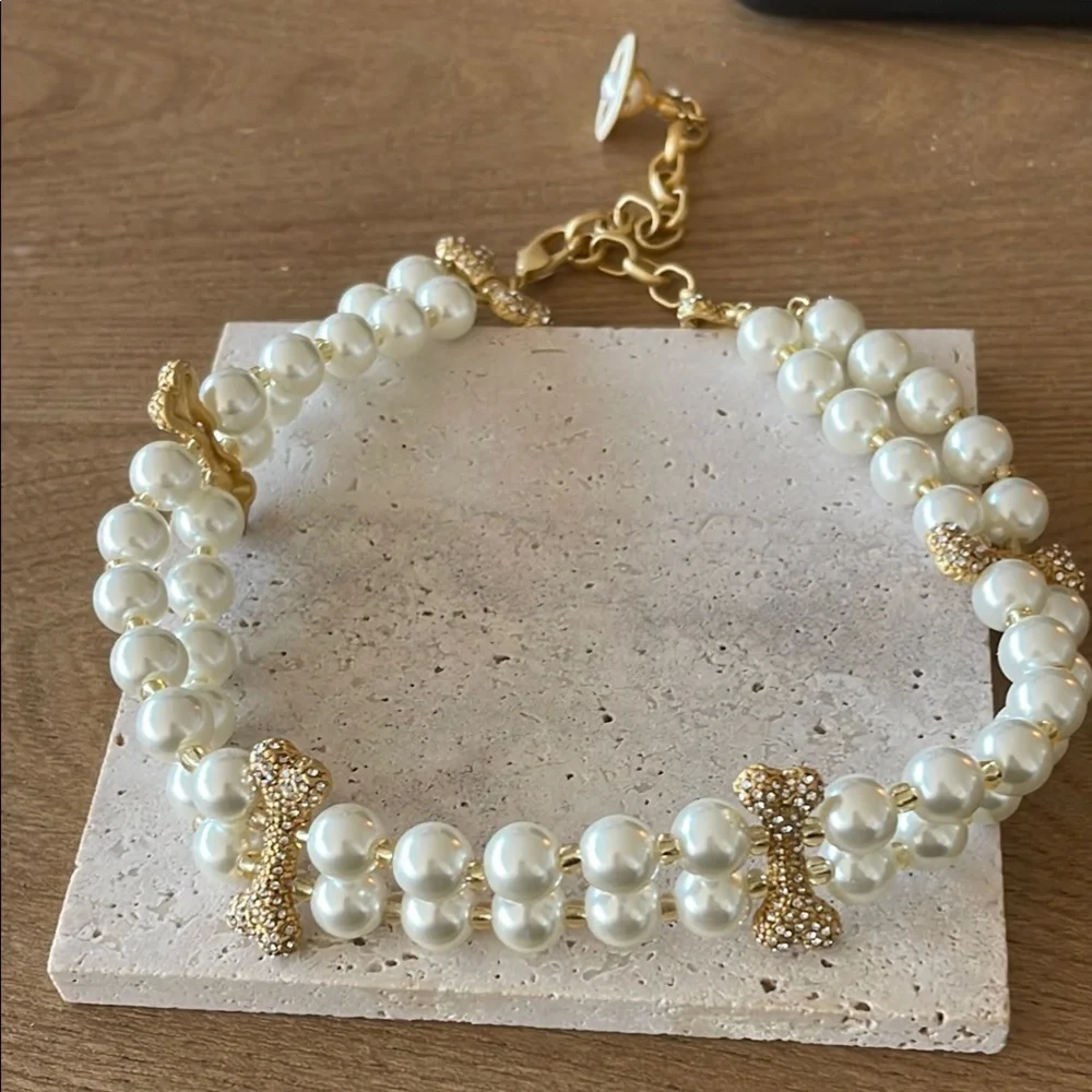 Vivienne Westwood Pearl Choker Bone Detail Gold Orb Necklace Bracelet Adjustable